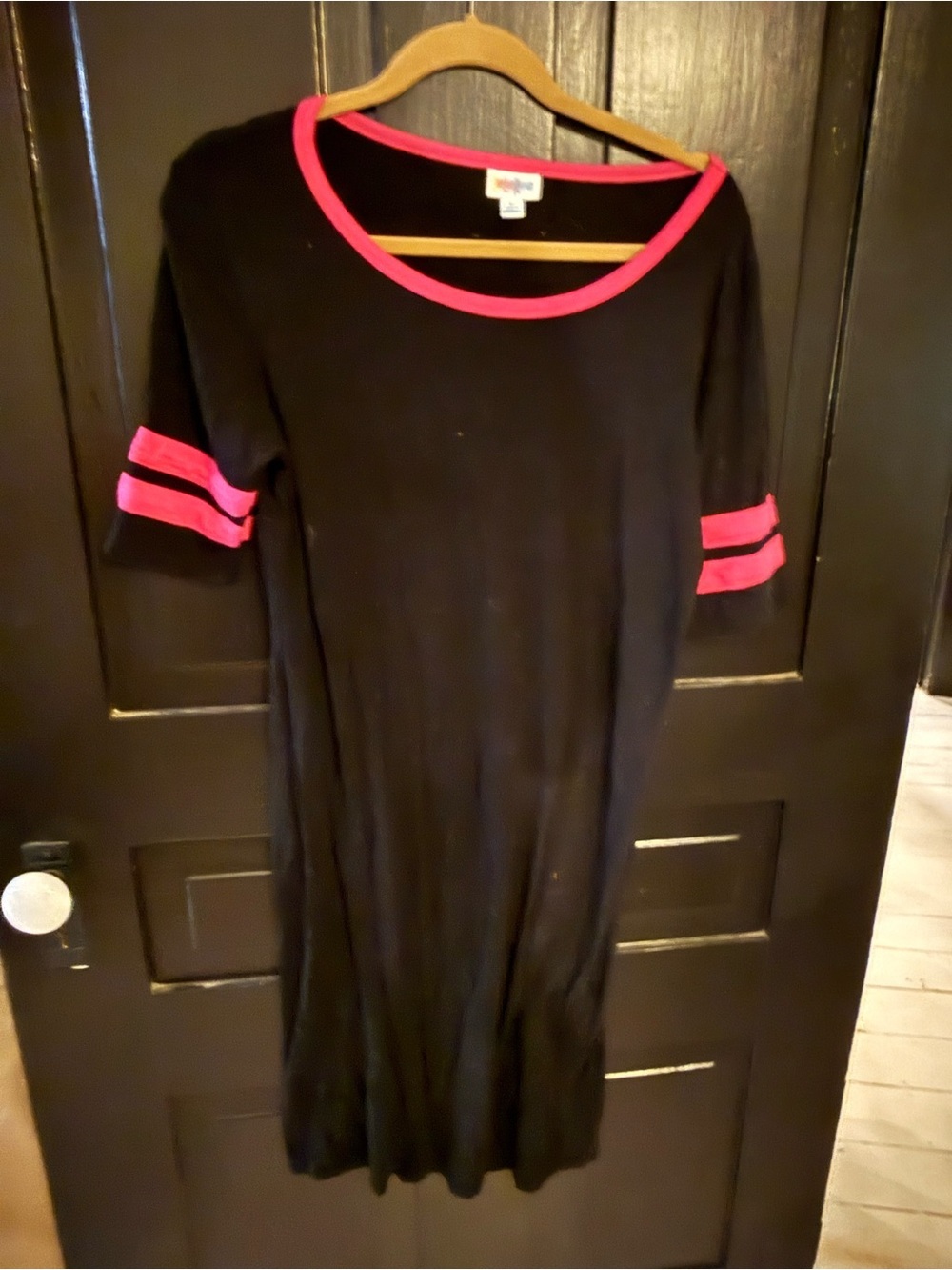 LuLaRoe Black Midi Dress with Pink Trim